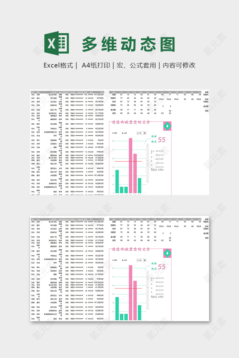 产品订购信息多维度动态图表excel模板