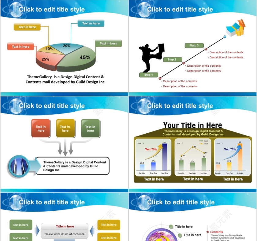 蓝色梦幻花朵商务通用美容美体PPT模板第3张