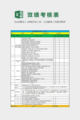 酒店总台绩效考核表Excel