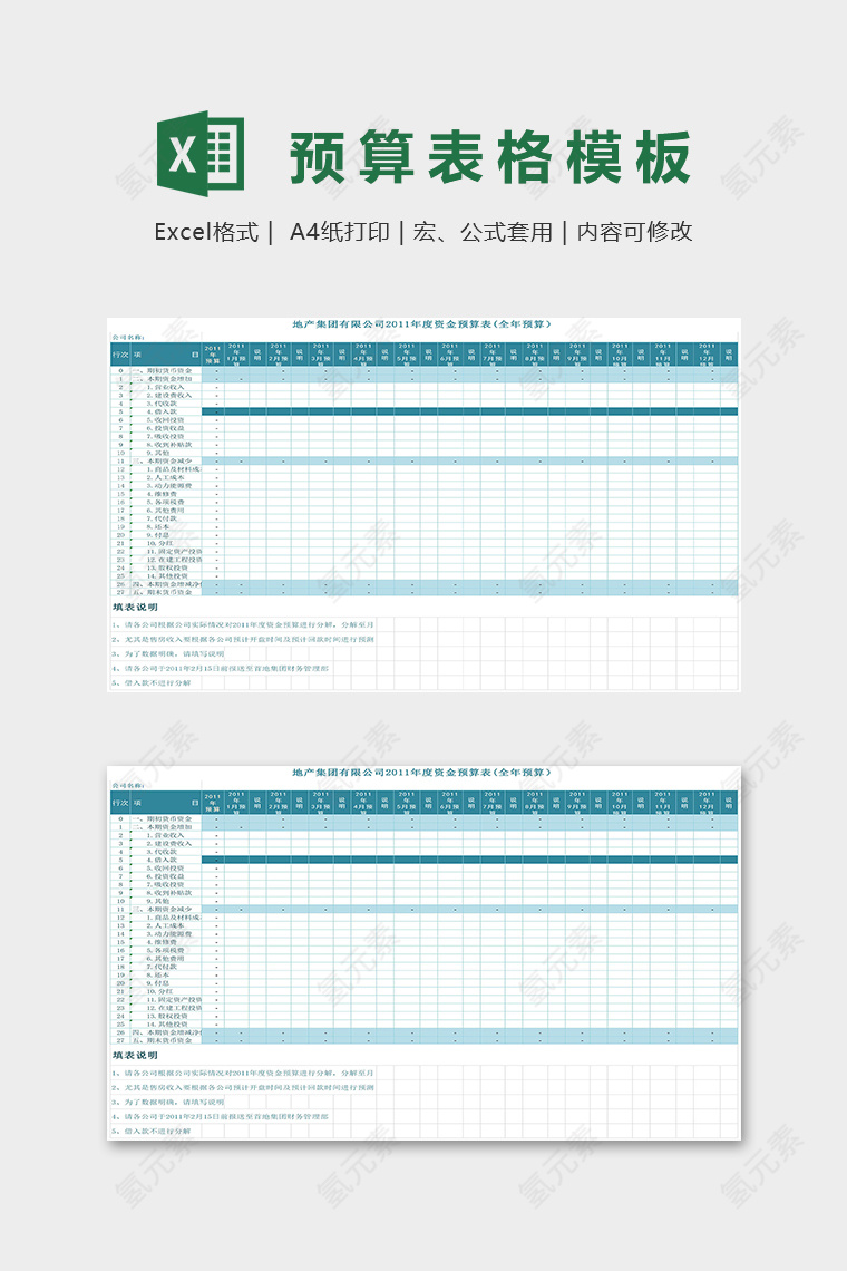 集团公司年度资金预算表excel模板