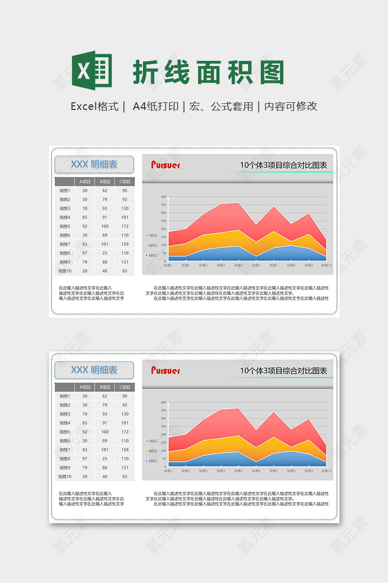 个体销售明细项目综合对比图表excel模板