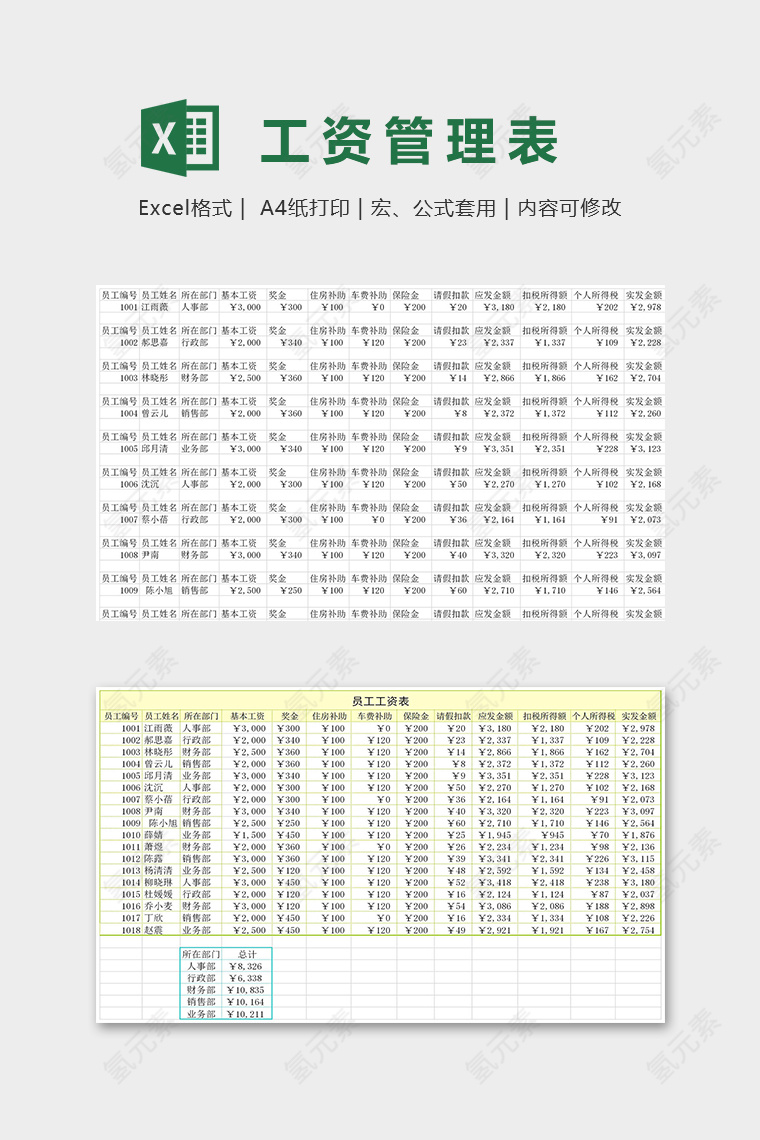 高级公司员工工资管理系统excel模板