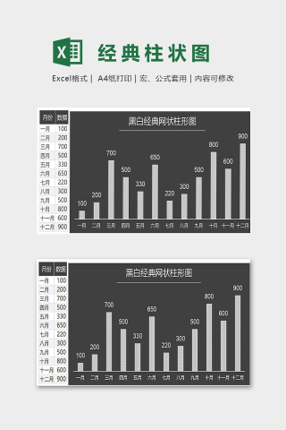 黑白经典网状柱形图表