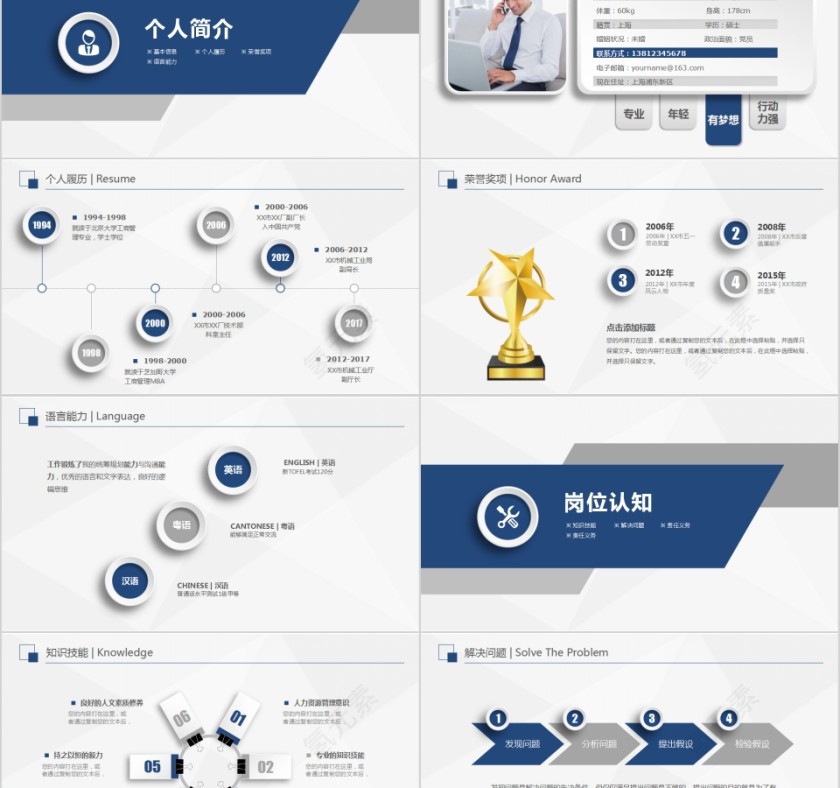  蓝色简约时尚岗位竞聘PPT模板 第2张
