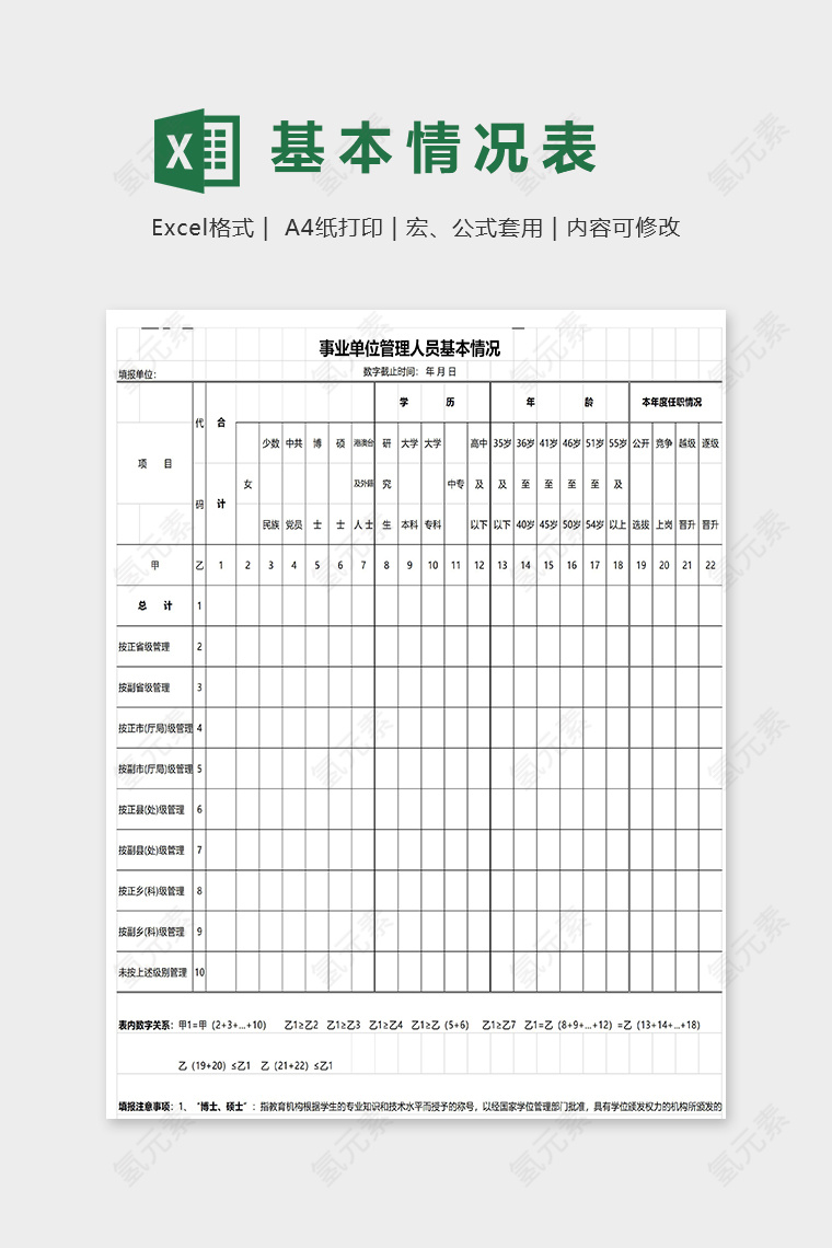 事业单位管理人员基本情况模版