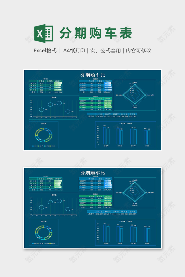 科技风格分期购车比excel模版