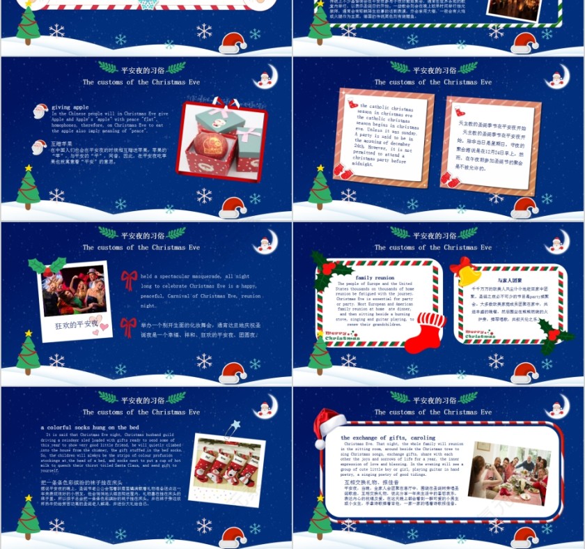 简约蓝色平安夜介绍英文PPT课件第3张