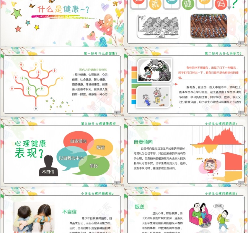 彩色卡通小学生心理健康教育知识讲座PPT模板第2张