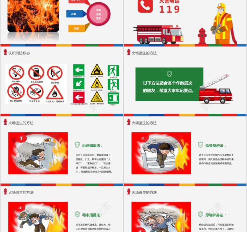 防范火灾小学生秋冬季消防安全主题班会标志逃生方法第2张