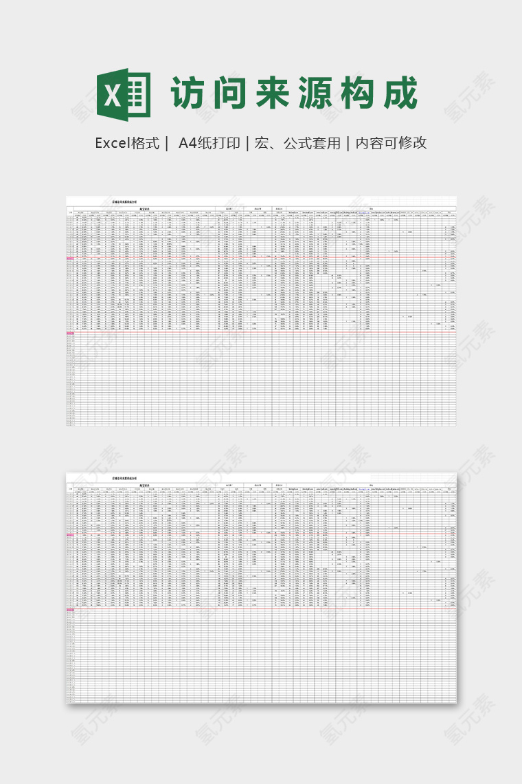网店访问来源构成统计分析excel模板