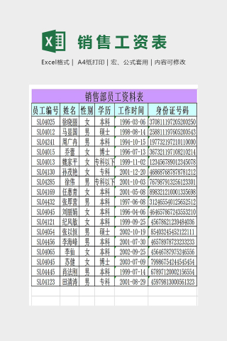 销售部员工资料表