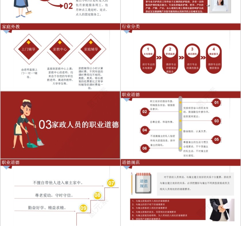 红色清新家政培训PPT模板第3张