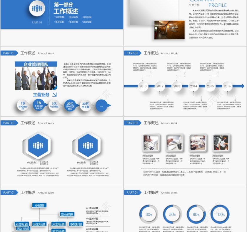 蓝色2019年终汇报PPT企业工作新年计划总结模板第2张