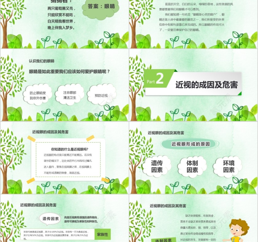 绿色小清新爱眼护眼保护视力ppt第2张