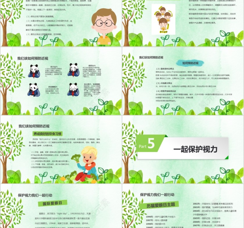 绿色小清新爱眼护眼保护视力ppt第5张