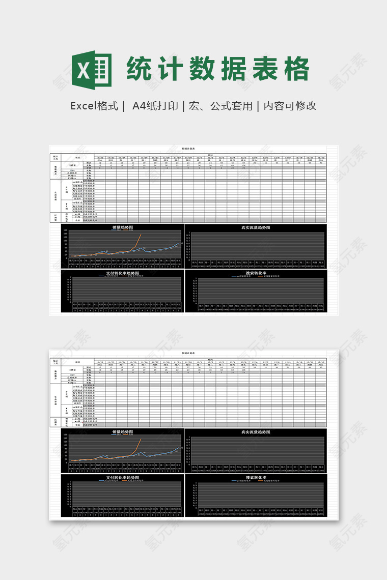 网店数据日周月登记表excel模板