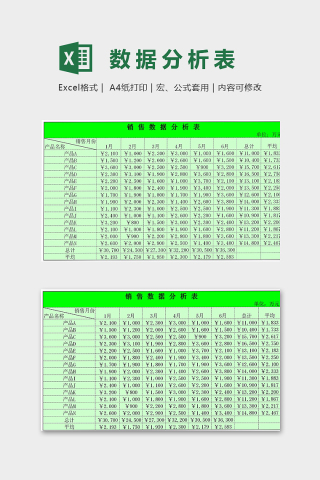 销售数据分析表模版清新风格