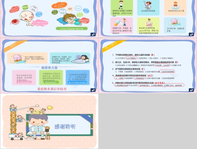 卡通儿科小儿支气管肺炎护理健康宣教ppt模板第5张