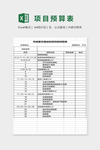 市级基本建设投资项目预算表Excel表格模板