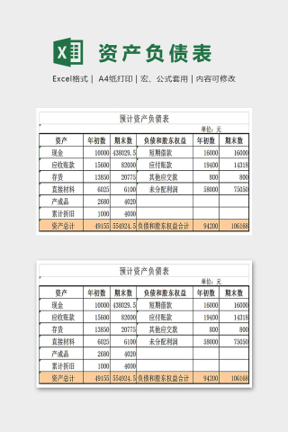 简单大方预计资产明细表Excel