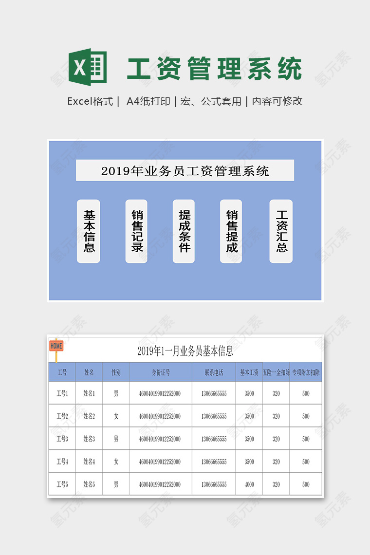 年度最新版业务员工资管理系统excel模板