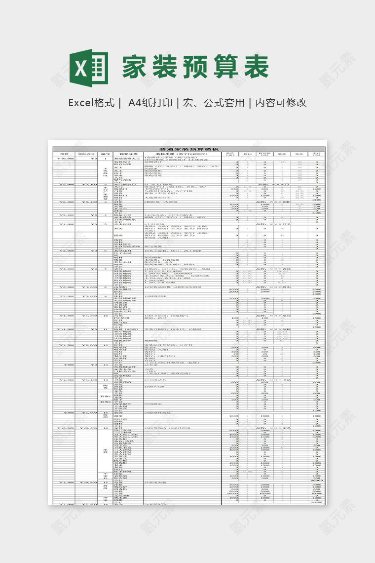 家装公司普通公司家装预算模版