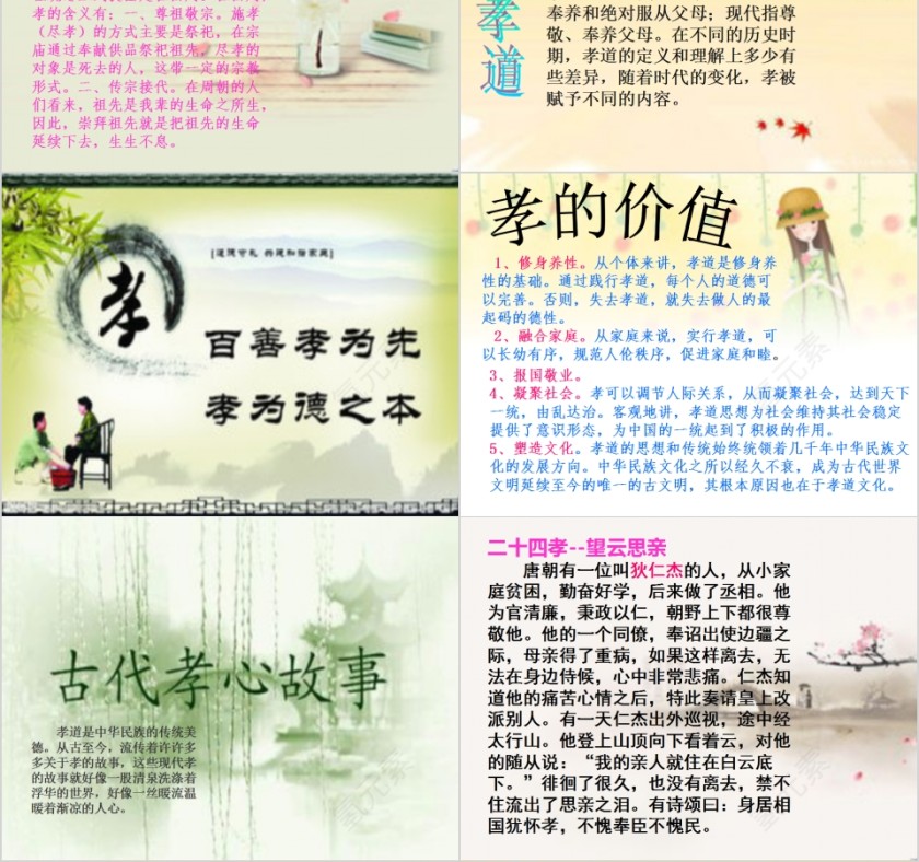 清新传统孝道PPT课件  第2张