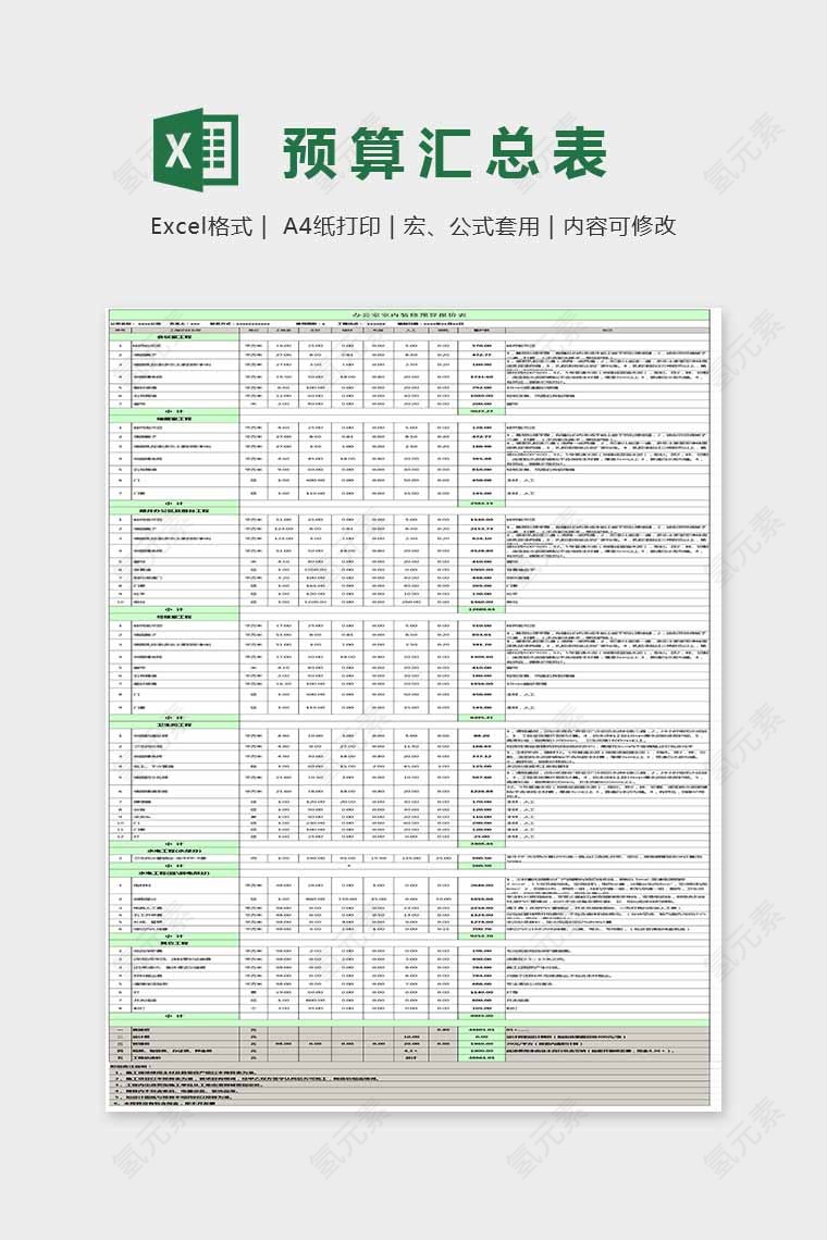 小清新精美预算汇总表Excel