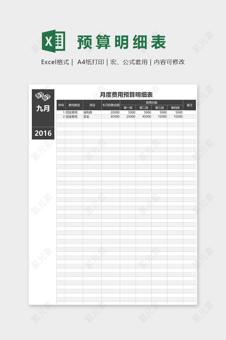 月度费用预算明细表excel模板