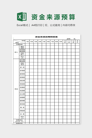 公司资金来源运用预算表excel模板