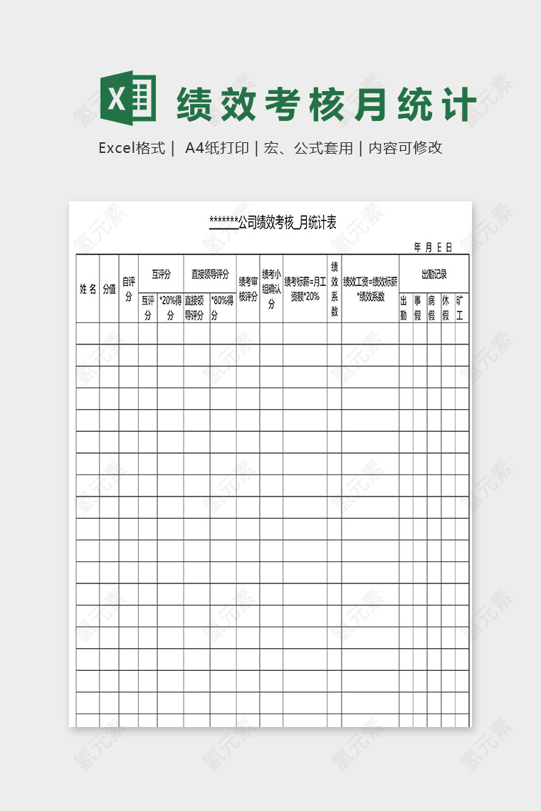 公司绩效考核月统计表
