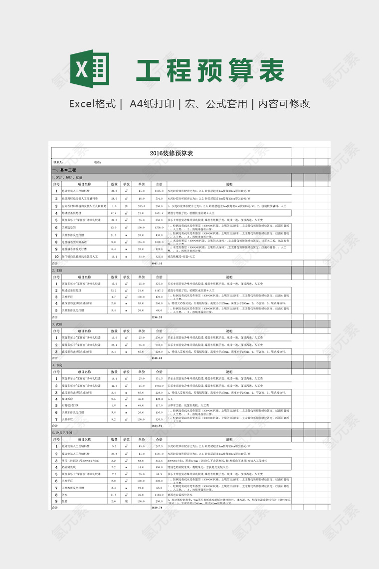 某公司装饰预算成本范本模版