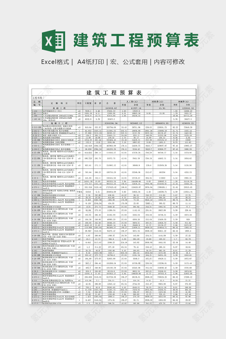 专业直观建筑工程预算表