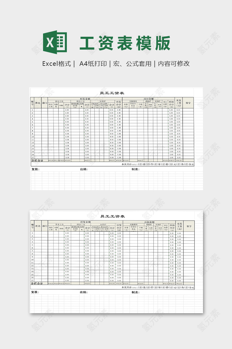 标准工资表模版