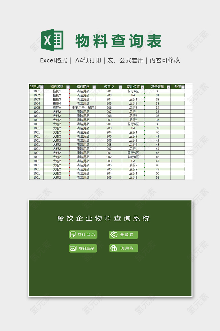 高级餐饮企业物料查询系统excel模板