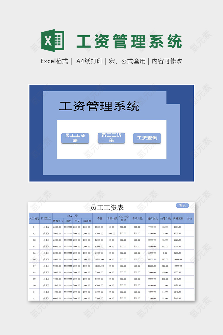 专业员工工资管理系统excel模板