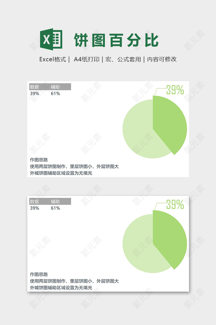 数据可视化图表之饼图百分比excel模板