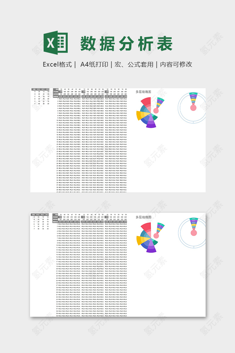 创意多层玫瑰图数据分析模版