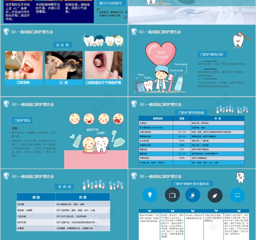 蓝色简约清新口腔护理卡通ppt第3张