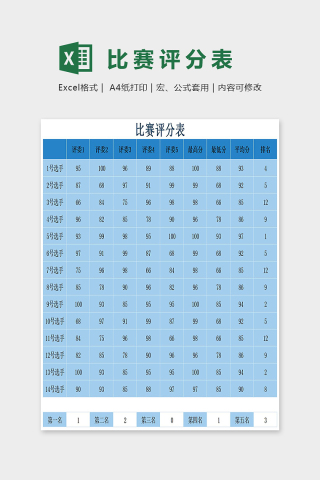 专业高级比赛通用评分表excel模板