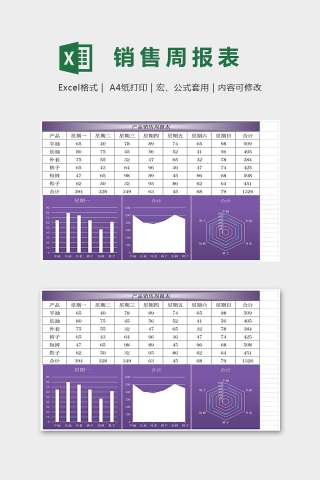 公司商店产品销售周报表模版