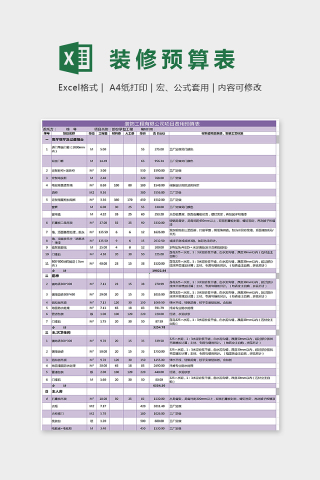 简单大方财务装修预算表Excel