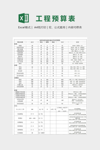 装修人工及材料报价参考模版