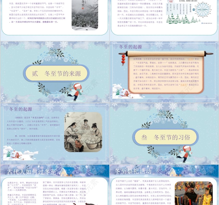 简约小学幼儿园冬至主题班会中国传统二十四节气来源习俗第2张