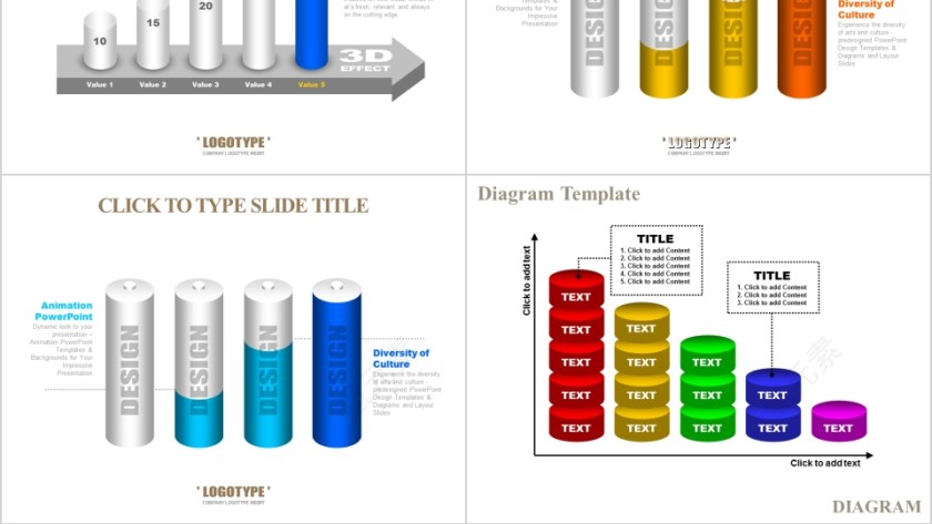3D立体柱形图模板素材PPT第2张