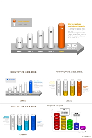 3D立体柱形图模板素材PPT