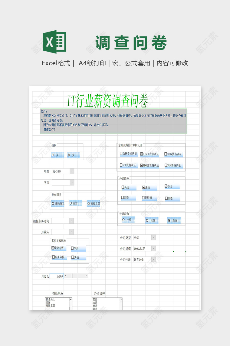 高级自动化公司调查问卷excel模板