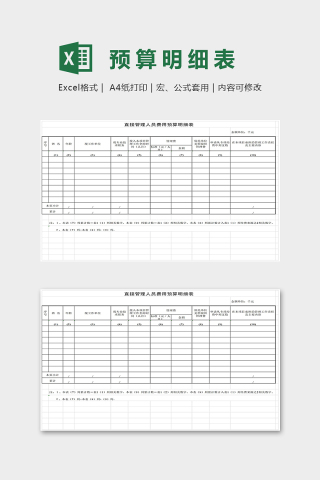 直接管理人员费用预算明细表excel模板