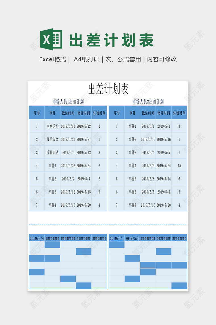 公司出差人员安排计划表excel模板