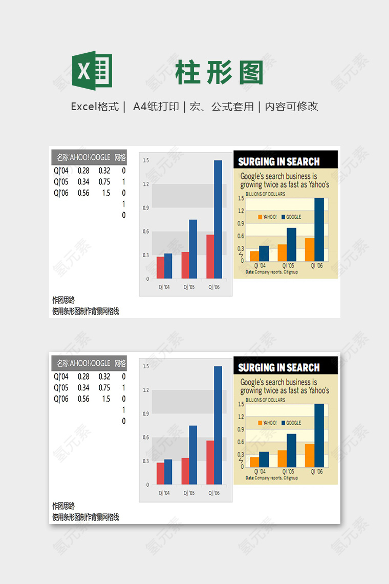 数据可视化工具填充背景柱形图excel模板